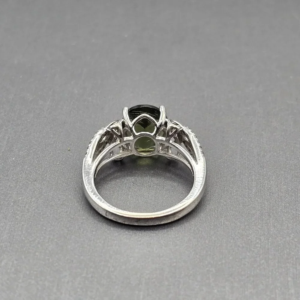 Sterling Silver Moldavite Statement Ring Size 5 Cathedral Setting Signed KYJ - Picture 6 of 15